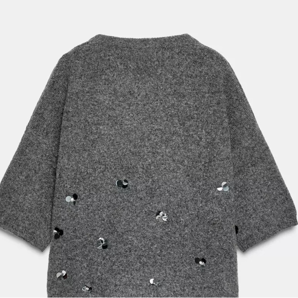 Zara NWT gray knit sweater with sequins - Picture 3 of 8